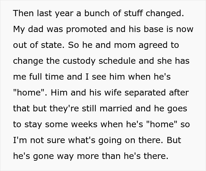 Text excerpt about a teen&rsquo;s dad going AWOL and stepmom expecting him to help with half siblings.