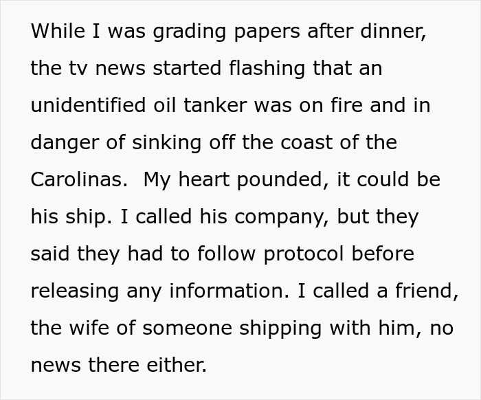 Wife fears husband lost at sea as oil tanker catches fire, while heartless MIL worries about coffin costs. Wife fears husband lost at sea as oil tanker catches fire, while heartless MIL worries about coffin costs.