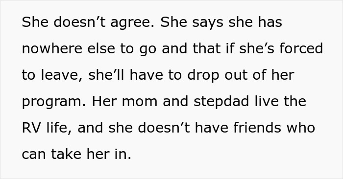 Text discussing a guy asking his ex to move out after breakup, and her saying she may drop out of school. - 12