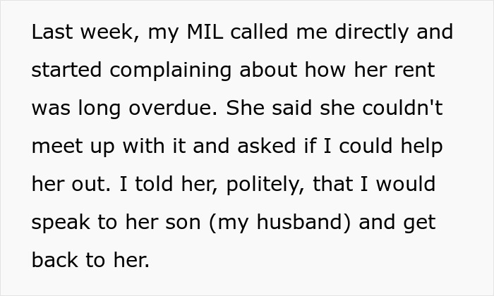 Middle-in-law compels daughter-in-law to pay rent in full, acting entitled after receiving partial payment.