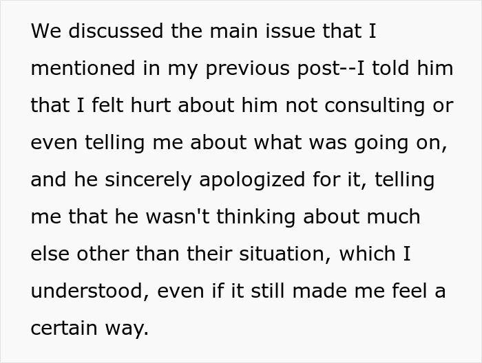 Text discussion about husband&rsquo;s sudden decision to move in his disabled siblings causing wife to question their marriage.