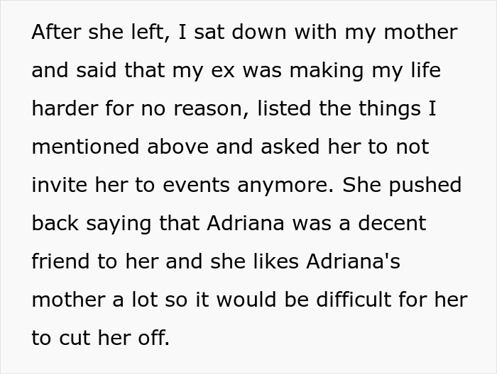 Text showing a son confronting his mother about her friendship with his vengeful ex, threatening to cut her off. - 12