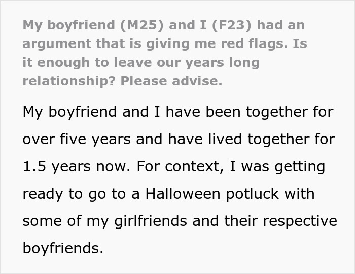 Text post asking for advice after a red-flag argument with boyfriend, woman rethinks relationship and fears for her life.