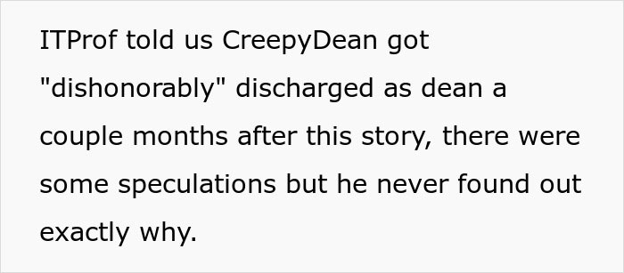 Text excerpt discussing a creepy professor involved with IT and young women in his class, leading to his fuming reaction. - 15