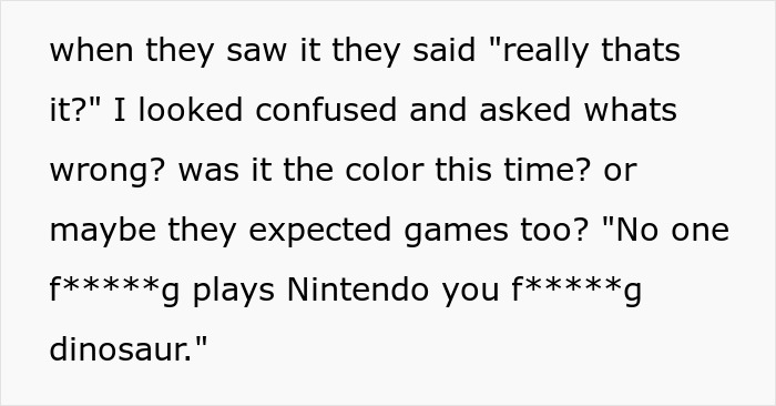 Text excerpt showing a manipulative mom-daughter story with harsh criticism about Nintendo and gaming. - 8