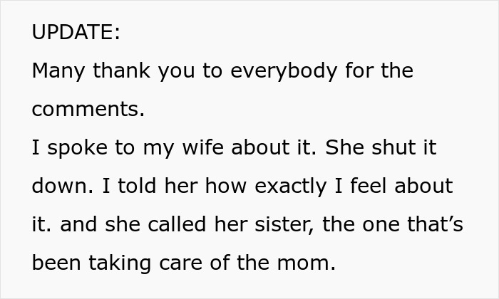 Text update on a family dispute after a man buys his wife’s childhood home amid brother’s move-out demand. - 17