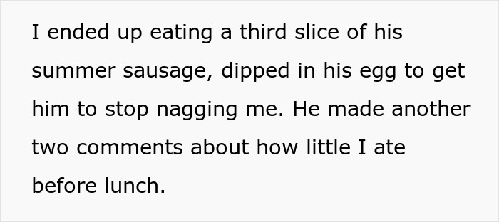 Excerpt showing a woman describing how her boyfriend nagged her to eat more, leading to conflict and breakup.