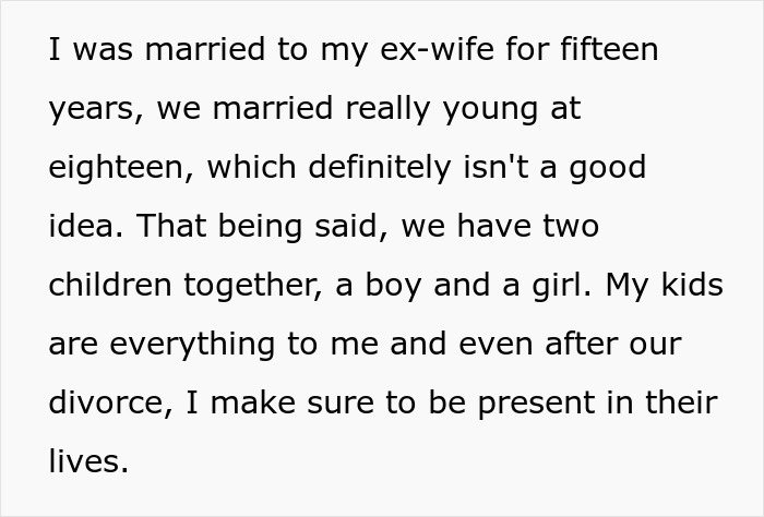 Text excerpt about a man discussing his commitment to being present for his children after divorce and child support. - 3