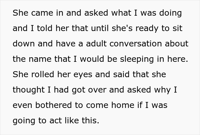 Text showing a conversation where a husband feels sick after realizing who their son is named after during a tense discussion. - 47