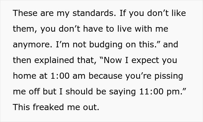 Text excerpt showing a woman reconsidering her relationship after a red-flag argument with her boyfriend.