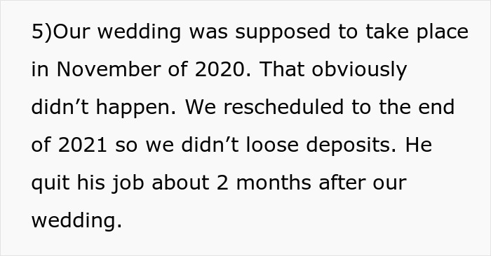 Text excerpt describing a postponed wedding, job resignation, and relationship issues related to a husband demanding a child. - 18
