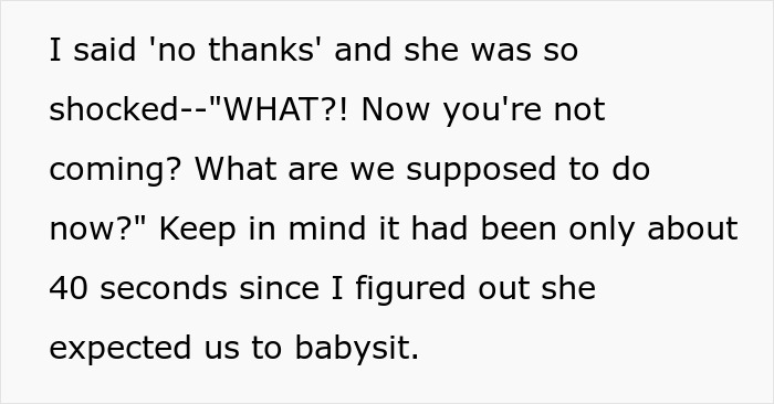 Text excerpt showing a rich lady throwing a fit after her friend refused to babysit for free despite offered pizza.