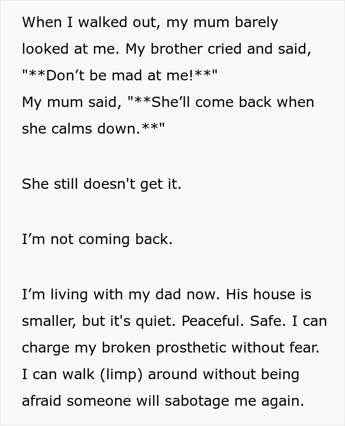 Alt text: Girl survives cancer and accepts prosthetic leg, finds peace living with her dad away from brother&rsquo;s unfair actions