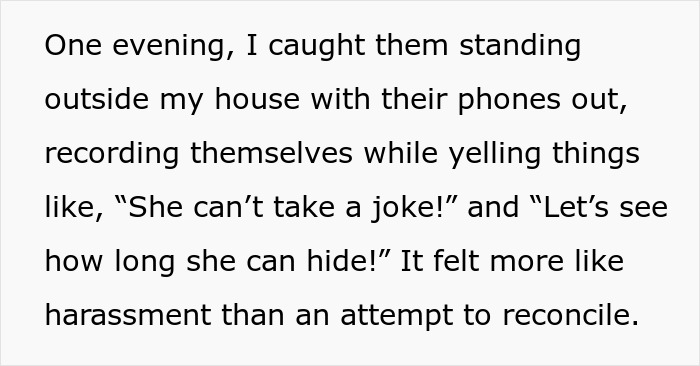 People filming outside a house during a family stages fake legal notice prank, causing harassment and a cut in contact. People filming outside a house during a family stages fake legal notice prank, causing harassment and a cut in contact.