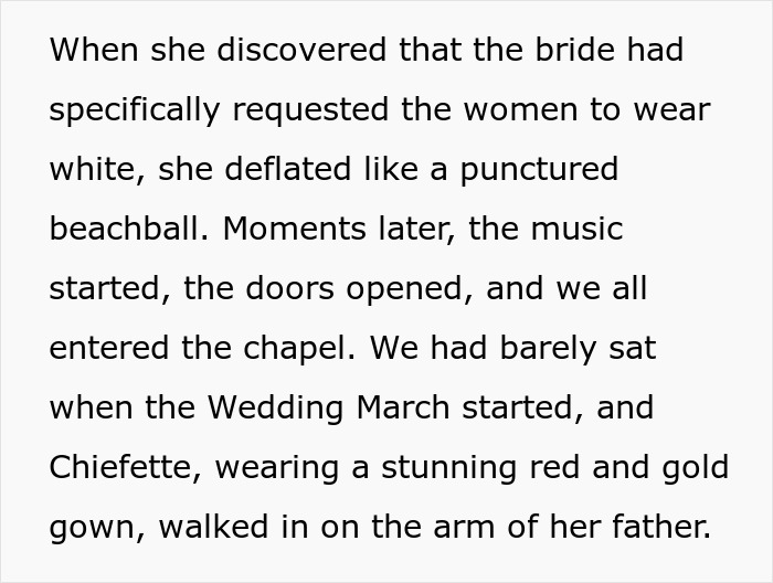 Bride wearing a stunning red gown outsmarts her attention-seeking mom who insisted on wearing white at the wedding.