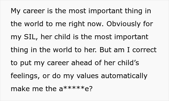 Woman refuses to wear niece&rsquo;s handmade dress for career event, prioritizing career over family feelings.