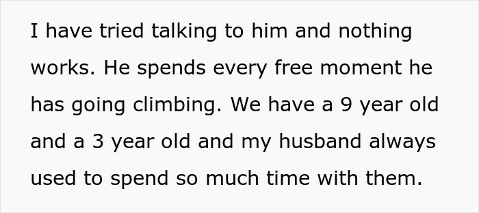 Mom feels like she failed as her marriage falls apart due to her husband&rsquo;s new climbing hobby and time away from family.