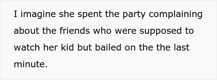 Text image depicting a story about a rich lady throwing a fit when a friend refused to be a free sitter despite offered pizza.