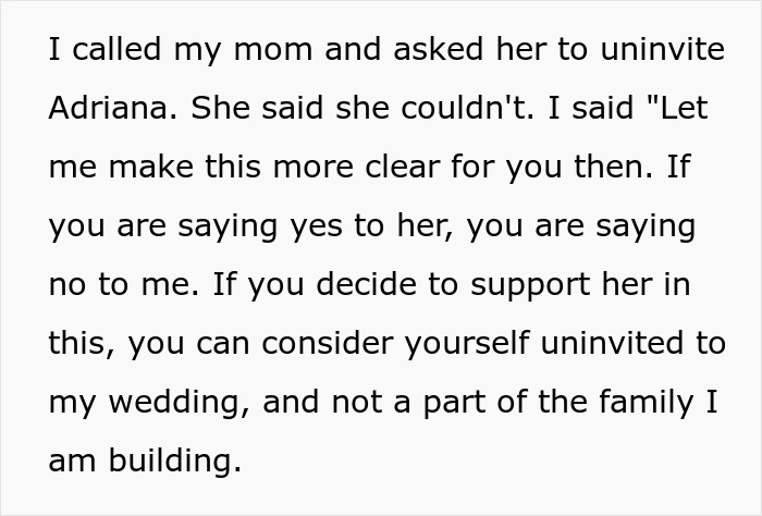 Text showing a man threatening to cut off his mother if she supports his vengeful ex by staying friends with her. - 15