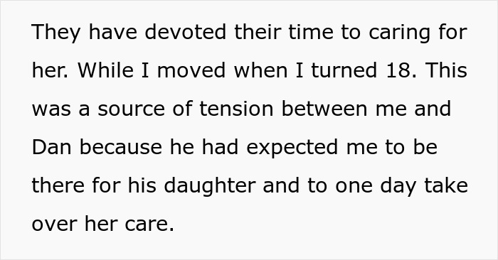 Text excerpt discussing family tension over caring for a disabled stepsister and reluctance to relocate for a wedding. - 9