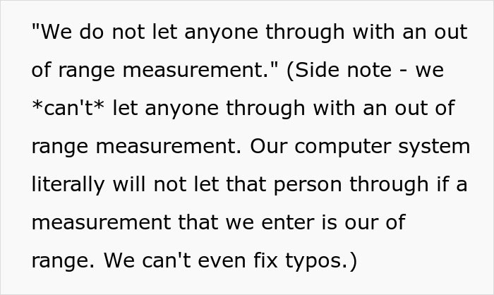 Text explaining plasma donation denial due to out of range measurement, with mention of accusations of racism by woman. Text explaining plasma donation denial due to out of range measurement, with mention of accusations of racism by woman.