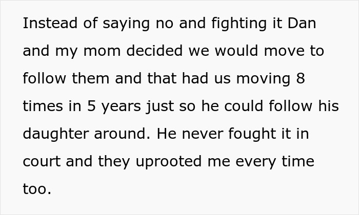 Text excerpt about family moving multiple times to follow disabled stepsister, sparking wedding relocation conflict and drama. - 4