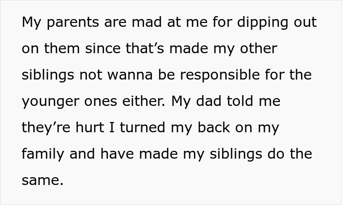 Text showing a 22-year-old sick and tired of babysitting 9 siblings, facing family conflict over avoiding parents' demands. - 13
