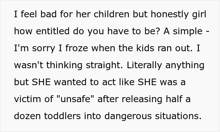 Alt text: Text expressing frustration over a toddler Karen banned for risking children's safety in dangerous situations. - 14