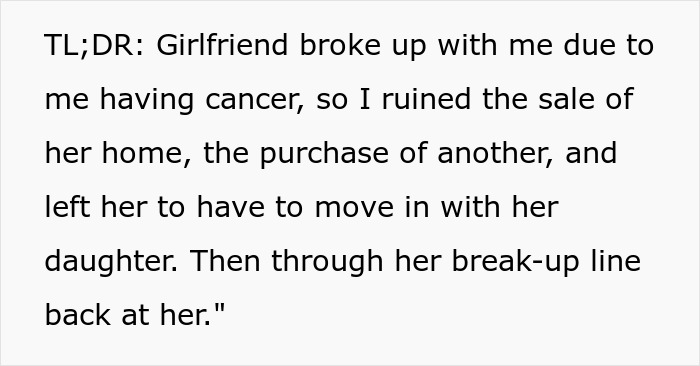 Text excerpt discussing a fiancee leaving her partner after a cancer diagnosis and the resulting life disruptions. - 36