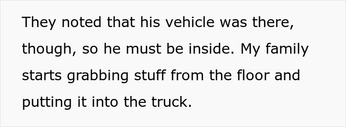 Text excerpt showing a family packing items into a truck while fearing for their safety after a red-flag argument.