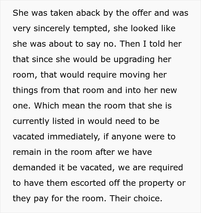 Hotel employee confronts guest&rsquo;s cheating gold digger boyfriend, using her power to make him suffer.