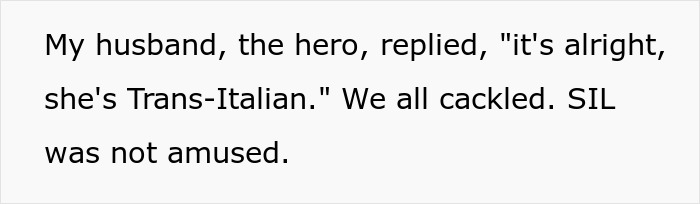 Text excerpt about a husband’s reply during inlaws day, highlighting humor and the tension over genetic heritage information. - 15