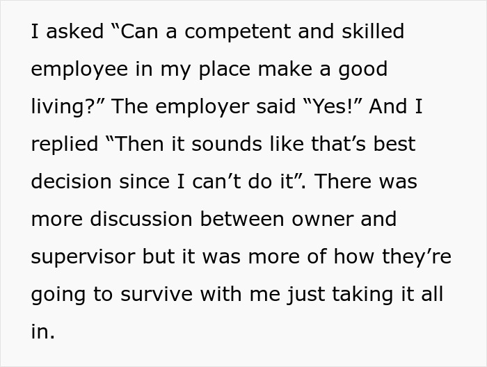 Text excerpt about a competent employee leaving company after wage reduction and employer discussions about survival. - 8