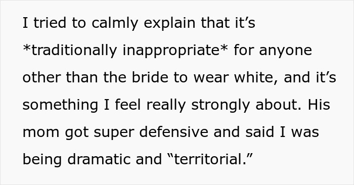 Bride’s wedding drama as mother-in-law wears head-to-toe white, causing a power struggle over traditional wedding attire. Bride’s wedding drama as mother-in-law wears head-to-toe white, causing a power struggle over traditional wedding attire.
