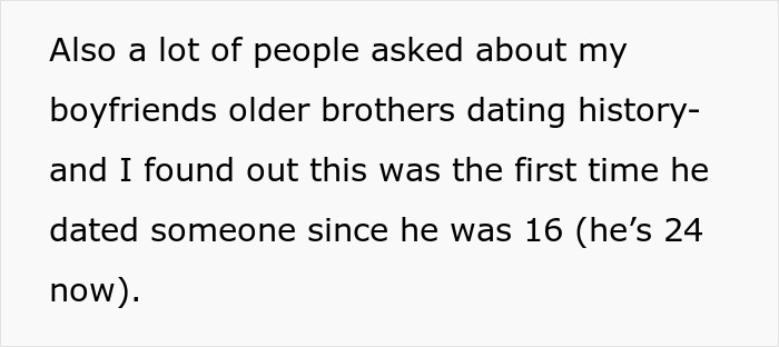 Text excerpt about a 24-year-old man&rsquo;s brother dating history and relationship concerns with his longtime girlfriend and new girlfriend.