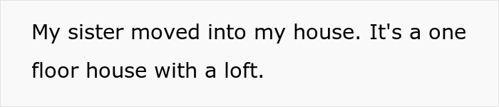 Text on a white background reads My sister moved into my house. It’s a one floor house with a loft involving unsafe loft concerns and CPS visit. - 3