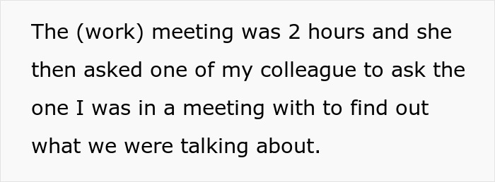 Text on screen describing a boss bad with technology who is caught spying on a 25-year-old coworker.