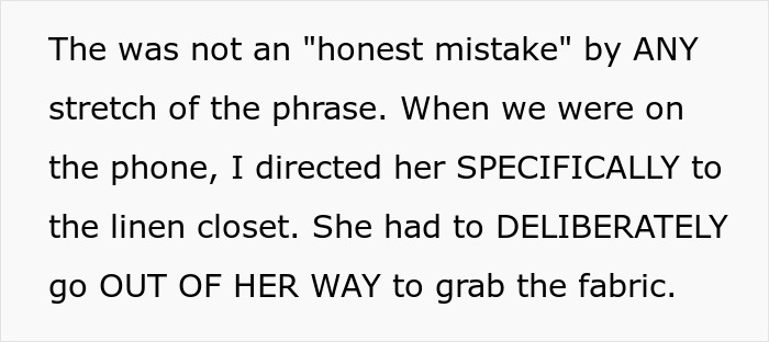 Woman finds beloved $25/yard fabric deliberately ruined by guest’s kids, facing mockery for wanting replacement. - 16