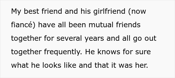 Text passage about best friend seeing girlfriend with another man, highlighting emotional conflict and trust issues.