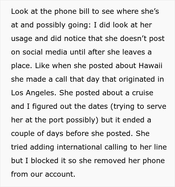 Alt text: Phone bill details revealing woman&rsquo;s secret trip and phone usage while leaving husband to find herself abroad alone