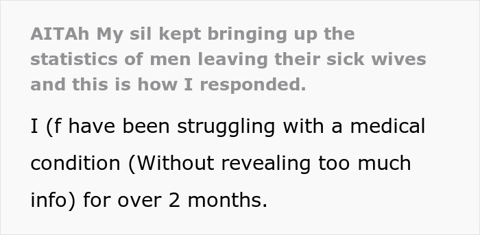 Text post discussing SIL sharing statistics on men leaving sick wives and a response involving infertility stats debate. - 2