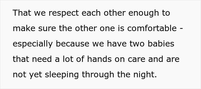 Text excerpt about respecting each other while caring for babies needing hands-on care and not sleeping through the night. - 15