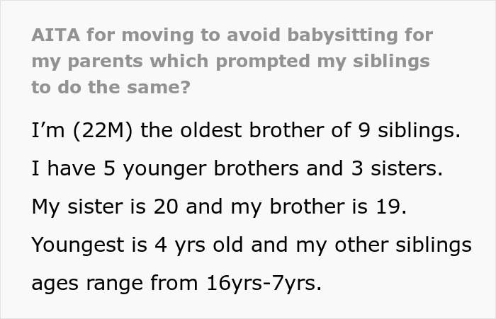 22-year-old tired of babysitting nine siblings moves far to avoid parents' demands and gain independence. - 2