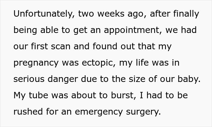 Text excerpt describing an emergency surgery due to an ectopic pregnancy, relating to sil pregnancy husband boundaries. - 5