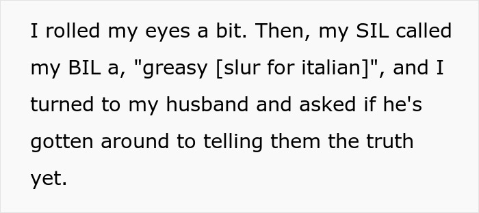 Text about inlaws day ruined genetic heritage shows a conflict between siblings-in-law involving offensive language. - 7