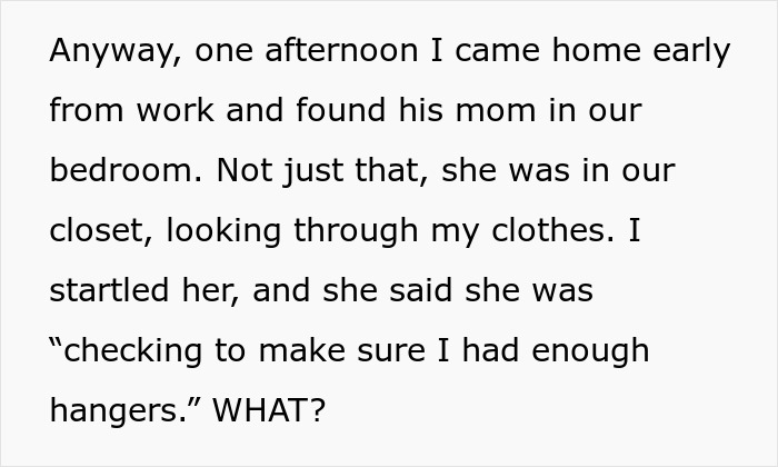 Text about fiancee upset over mother-in-law having house key and invading privacy by going through clothes. - 3