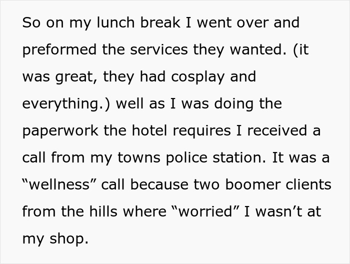 Alt text: Written story describing boomers breaking into barbershop, calling cops on owner, then getting arrested for it Alt text: Written story describing boomers breaking into barbershop, calling cops on owner, then getting arrested for it