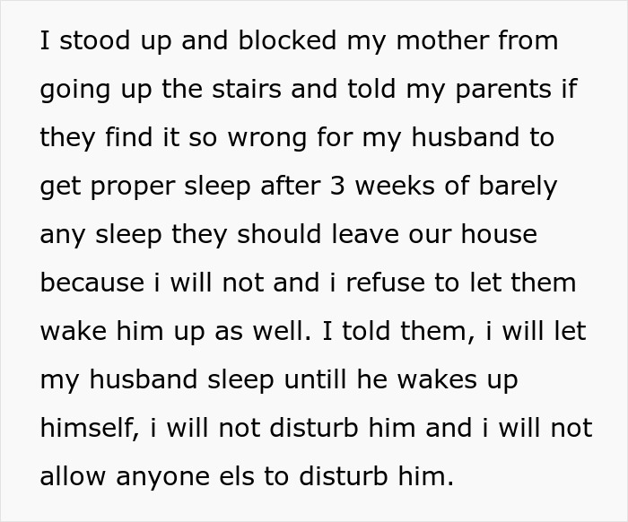 Alt text: Text about parents wanting to wake man who sleeps past noon despite pregnant wife, and being kicked out for it