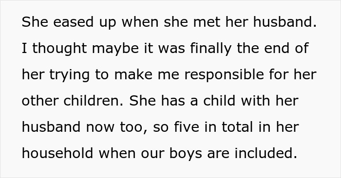 Text excerpt about woman wanting partner to care for her children with other men after she met her husband.