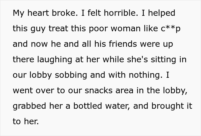 Hotel employee comforting guest in lobby, showing kindness and using her power to support a woman in distress.